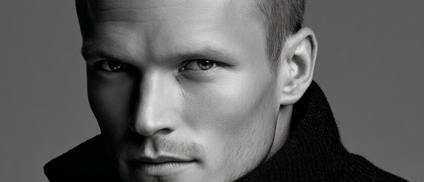 Captivating gaze of a man in dramatic black and white