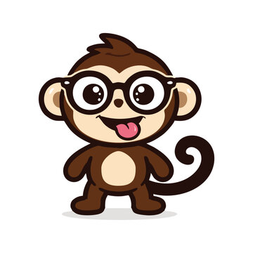 Cute Monkey with Glasses Cartoon Character, Funny Smart Primate Mascot, Kawaii Animal Vector Illustration