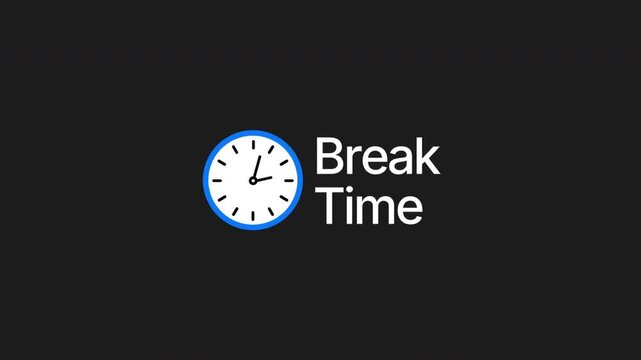 Break Time Text With Analog Clock Icon On Black Background
