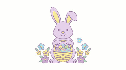 Obraz premium Cute Easter Bunny Holding Basket with Eggs