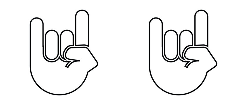 Rocks on hand horns icon, rocks hand icon set, Rock Hand Gesture symbol, punk horns rocks hand icon set.