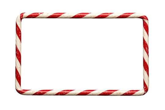 Candy cane frame with red and white stripes creating a festive holiday border element on a transparent background