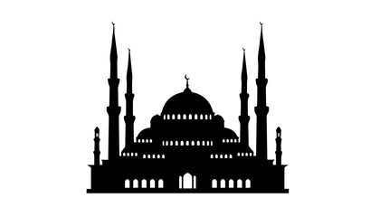 Fototapeta premium Black Mosque Silhouette Icon Isolated on White Background