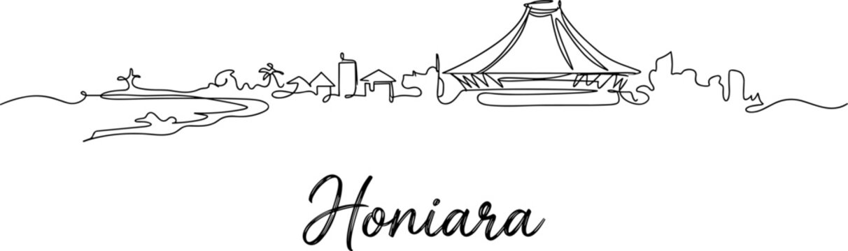 Honiara city skyline with National Parliament building continuous line drawing vector