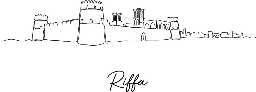 Riffa Fort skyline Bahrain city landmark continuous one line drawing vector illustration