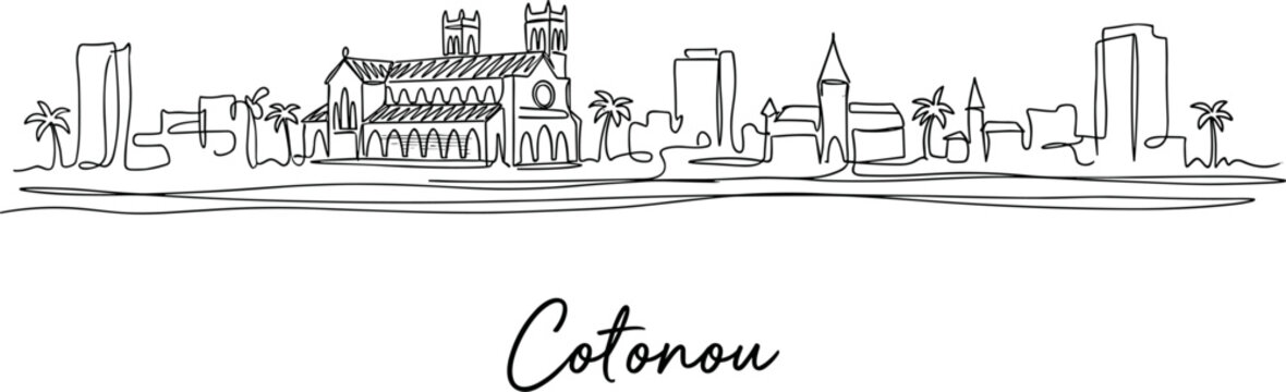 Cotonou Benin city skyline minimalist continuous line drawing vector illustration