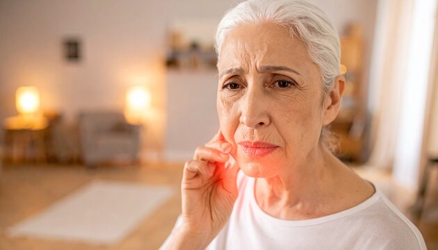 Senior Woman with Tooth Pain, Dental Problem and Oral Health Concept