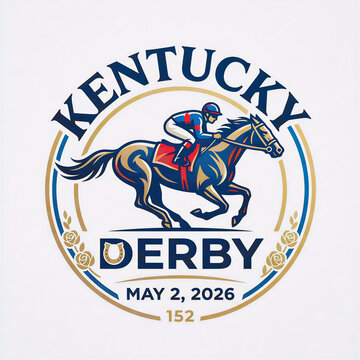 Kentucky Derby 2026 Logo with Horse Racing Jockey and 152nd Anniversary Emblem