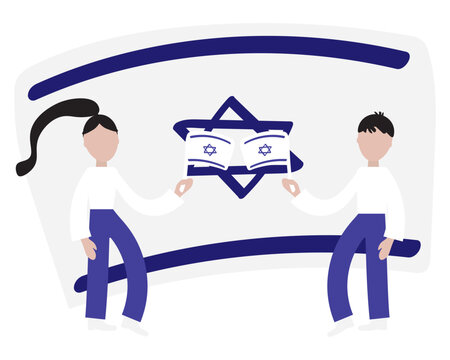 People holding Israel flag with large Israel flag in the background