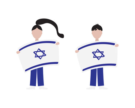 People holding Israel flag, Blue White Israel Independence day vector design