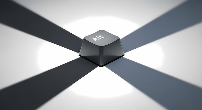 Black computer keyboard alt key with dramatic shadows on a white surface