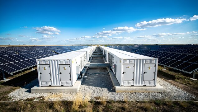 Large-scale utility battery energy storage system (BESS) next to a solar farm