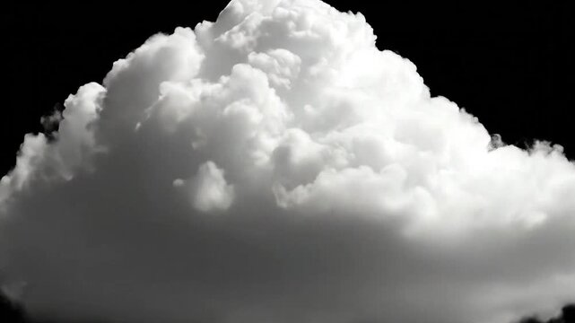 A single fluffy white cloud floats isolated against a stark black background