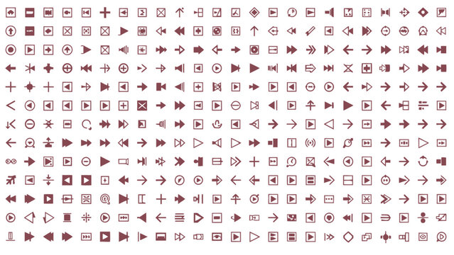 arrow icons and navigation symbols a flat design collection of user interface elements for modern web app and media player controls.