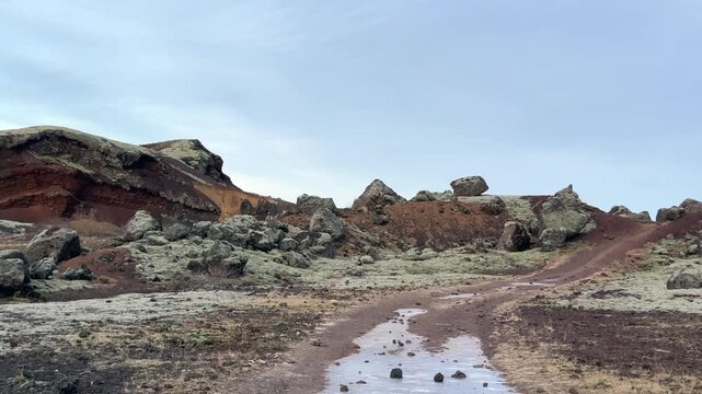 Scenic landscape at Raudholar in Iceland