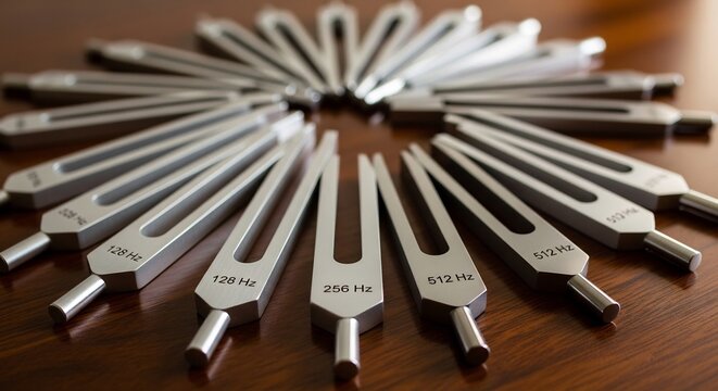 Array of tuning forks arranged in a circular pattern.