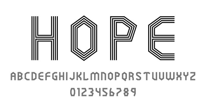 Set of alphabets font letters and numbers modern abstract design with lines vector illustration