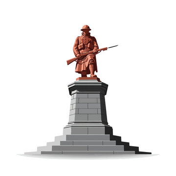 Vector illustration of an armed forces soldier statue on a stone pedestal, commemorating history.