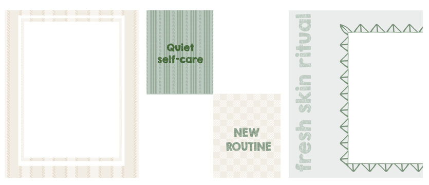 Instagram post template set with stitched frames and pastel striped backgrounds minimal social media layout
