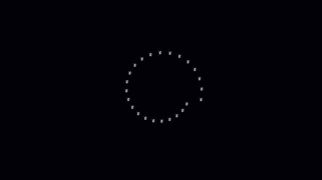 A circle of dots appears on a black and white background scene
