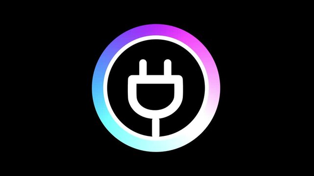 A glowing power plug icon is enclosed within a vibrant, circular neon frame, representing electrical connectivity and modern energy sources for all