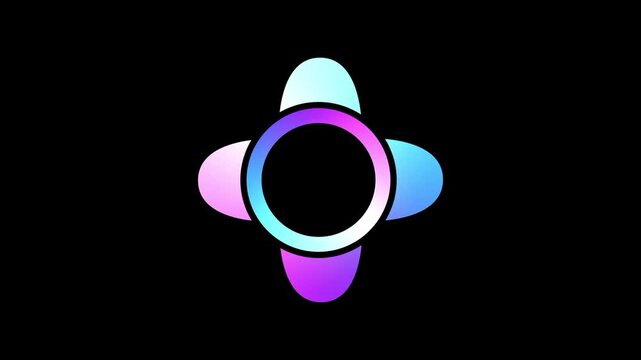 A circular emblem with four colorful, rounded petals radiates outward, creating a modern and abstract logo that suggests unity or digital synergy
