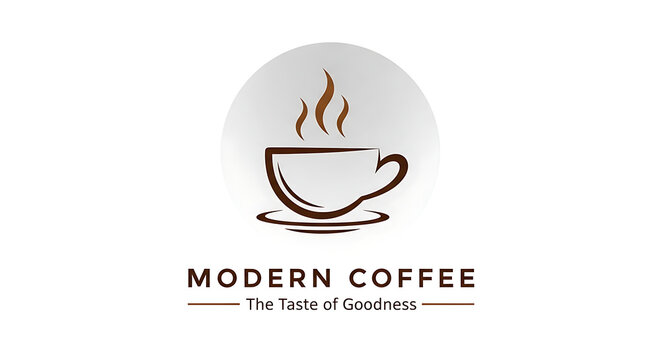 Modern coffee logo featuring a steaming cup and saucer with text 'modern coffee the taste of goodness'