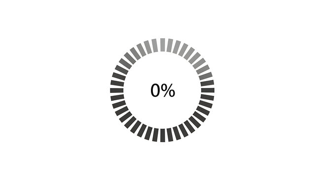Digital progress loading circle icon showing zero percent completion on white background, interface buffering element for website data processing and system update status display graphic
