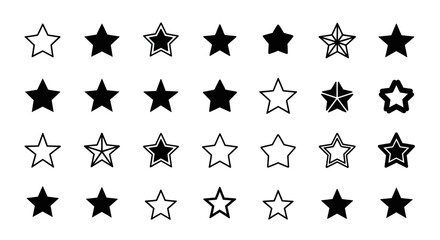 Fototapeta premium Set of Star Icons: Filled, Outline, and Textured Variations
