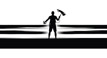 Kitesurfer stands ready on the beach a striking black silhouette © nhpvect02