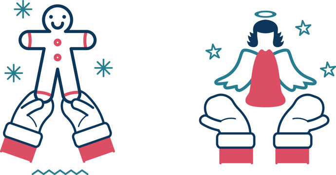 Hand puppets depicting gingerbread man and angel for holiday fun