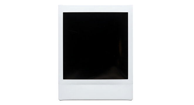 Blank white instant photo frame with black insert isolated on white background for image placeholder or memories with blank space