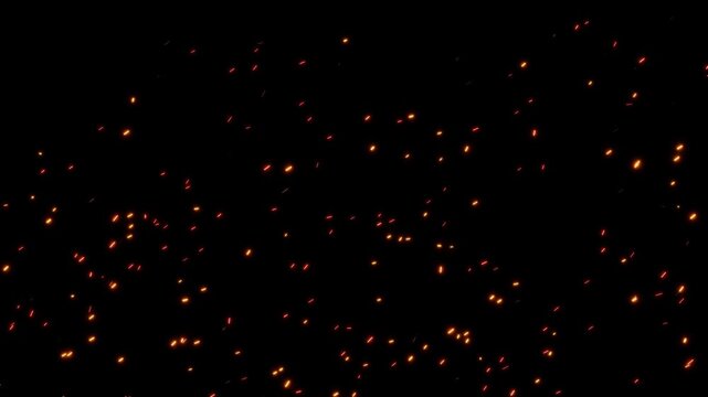 Flames fire sparks motion effect on dark backgrounds rendering