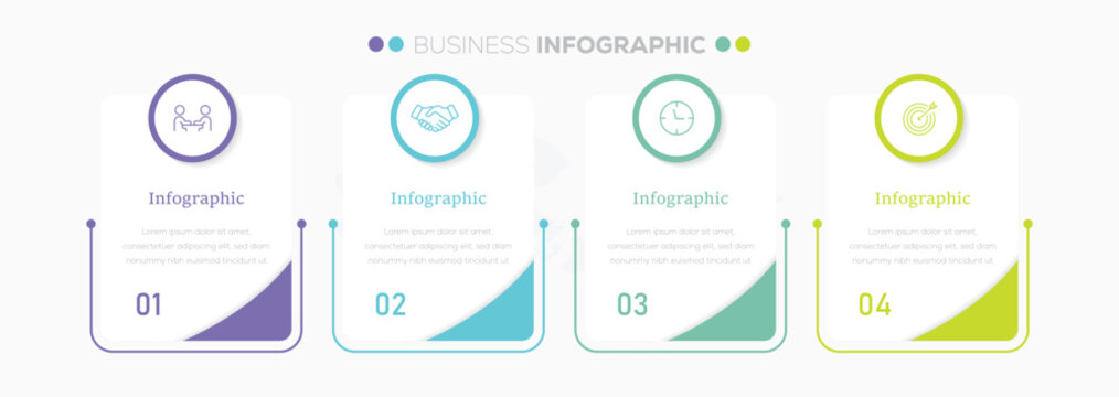 Business Infographic design with icons and 4 four options or steps. Square tab paper template. Vector illustration 