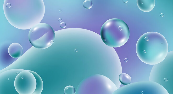 Abstract iridescent soap bubbles floating on a soft pastel background for presentation slides and creative digital design template featuring glossy sphere texture and ethereal lighting