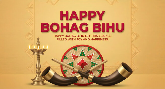 Happy Bohag Bihu celebration with traditional Assamese decor