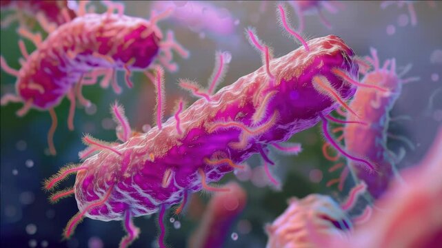 Close-up of amoeba with long filaments in water, under scanning electron microscope