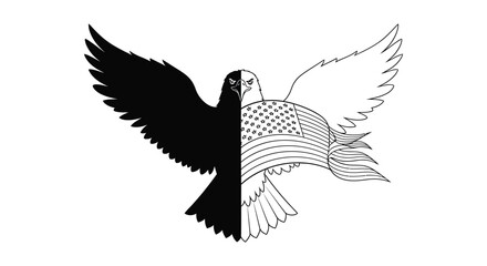 Obraz premium American eagle, patriotic bird, black and white illustration, USA symbol