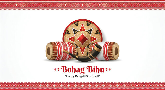 Traditional Assamese Bohag Bihu Drums and Decorative Plate