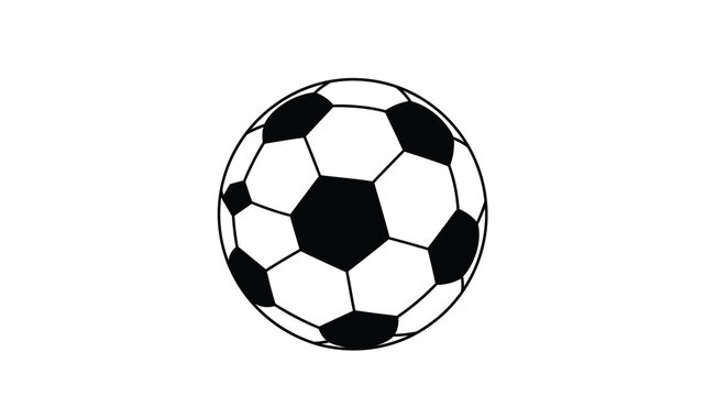 A simple black and white illustration depicts a classic soccer ball with pentagonal and hexagonal panels high quality professional detailed modern