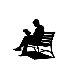 Fototapeta premium Minimalist Silhouette of a Person Reading a Book on a Park Bench