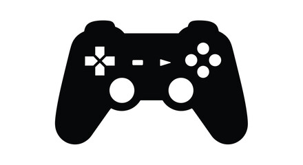 A black silhouette depicts a modern video game controller featuring directional pads buttons and analog sticks high quality professional detailed elegant © RMvectors02