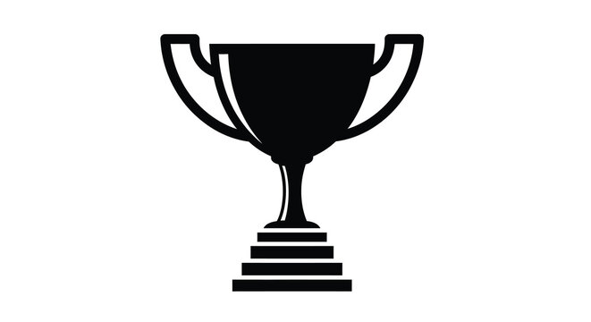 A simple black silhouette depicts a classic gold trophy with two handles and a tiered base symbolizing victory high quality professional