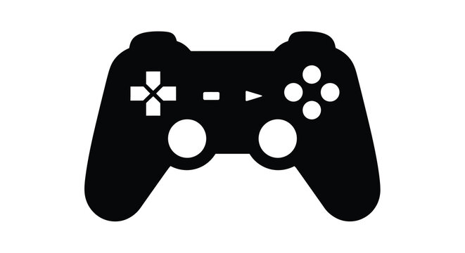 A black silhouette depicts a modern video game controller featuring directional pads buttons and analog sticks high quality professional detailed elegant
