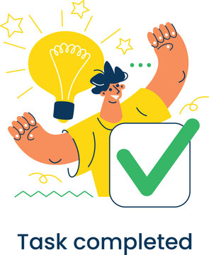 Celebrating the successful completion of a task with a cheerful illustration
