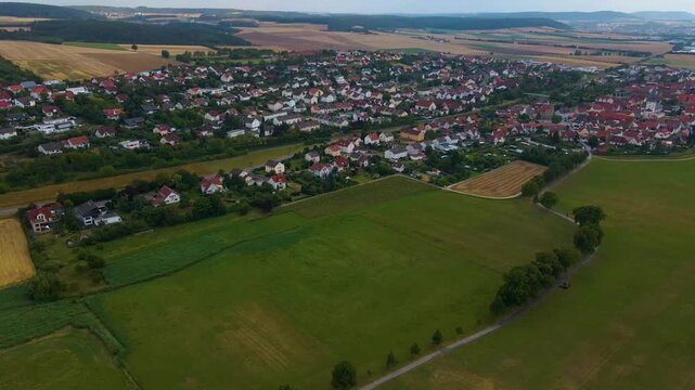 Aerial view of the old town of Salz 97616 beside the city M&uuml;nnerstadt in Germany, Bavaria on a late spring afternoon