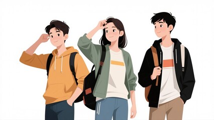 Fototapeta premium Three students with backpacks