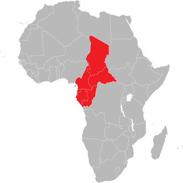 Central African CFA Franc Region Highlighted on Africa Map Vector