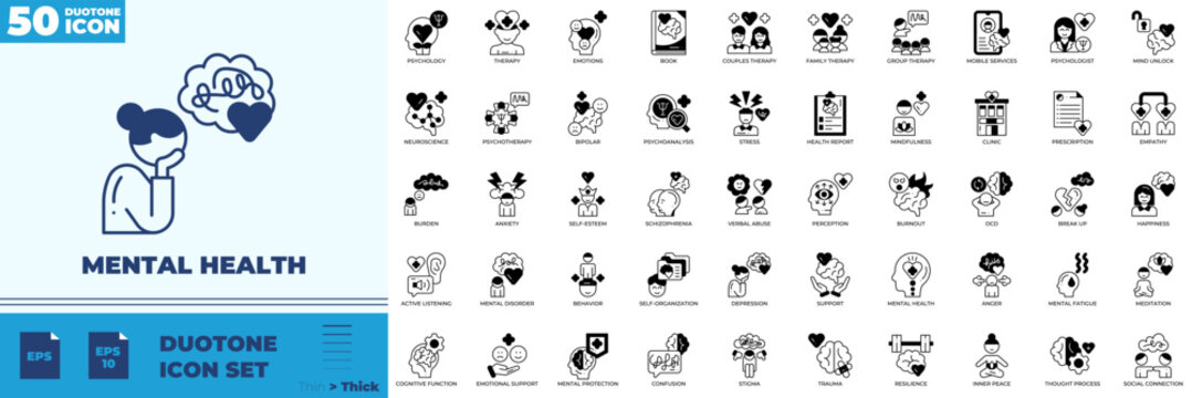 Mental Health Duotone Editable Icons set