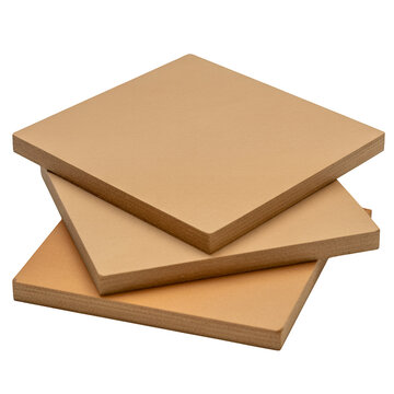 Stack of three brown square boards with wood grain isolated on a transparent background